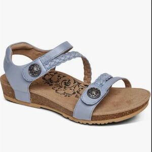 Aetrex Jillian Blue Braided Leather Strappy Sandals sz 7